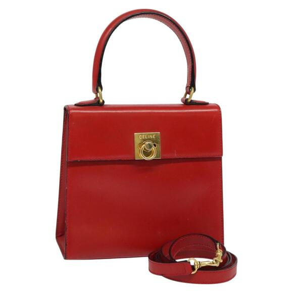 CELINE Hand Bag Leather Red Gold - Picture 1 of 13